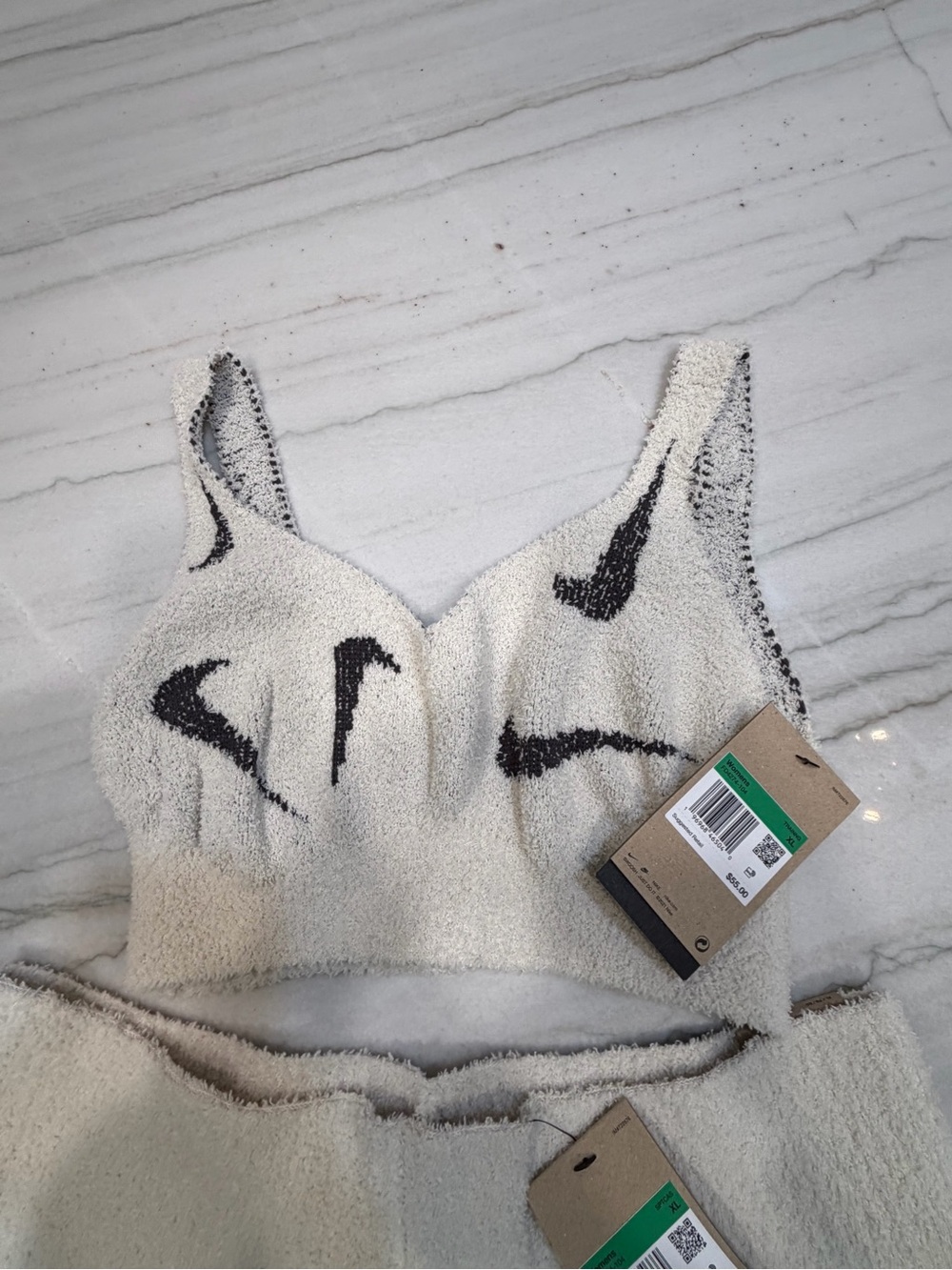 Nike Cream Terry SET Knit High-Waist Lounge Shorts and bra - Picture 4 of 5